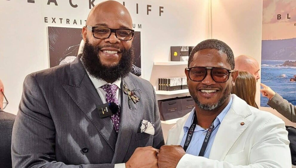 (L-R) The owner of BOFW Glenn Davis and Tomilson Bynoe the owner of Blackcliff Parfum. (Picture by BOFW)