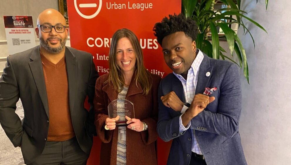 Culture x Design was honored at the 2025 the Greater Milwaukee Urban League Equal Opportunity Day Luncheon. (L-R) Geraud Blanks, Maureen Post, and Ranell Washington. (Picture by Culture x Design)