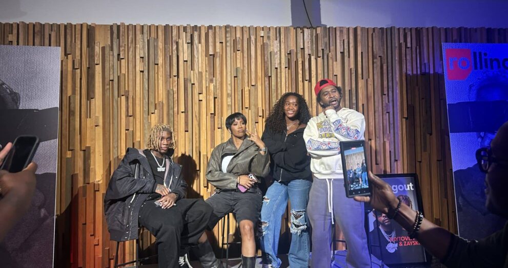 (L-R) Zayskii, Steph, Olivia, and Producer Zaytoven at the listening party for "XMEN". (Picture by Nyesha Stone/Carvd N Stone)