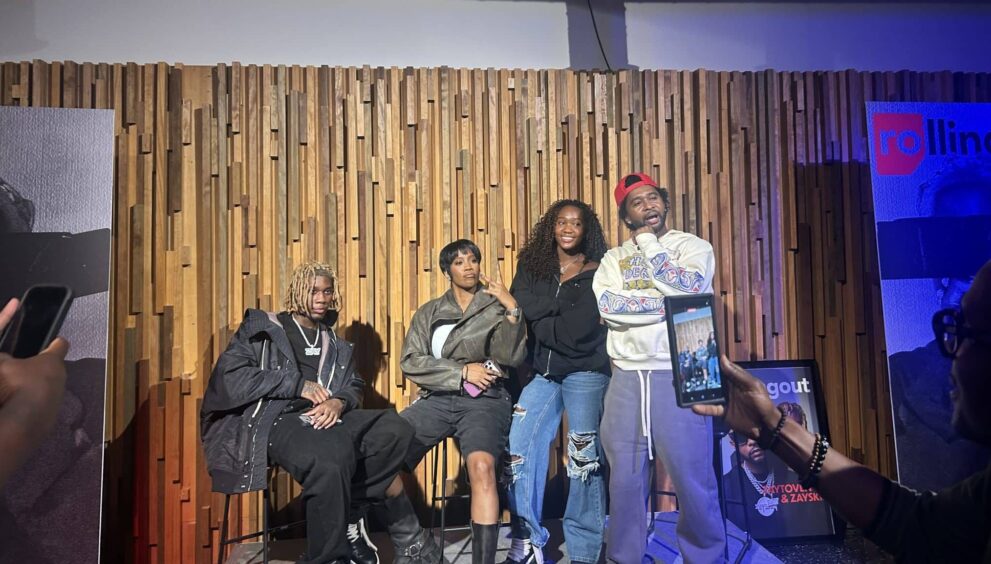 (L-R) Zayskii, Steph, Olivia, and Producer Zaytoven at the listening party for "XMEN". (Picture by Nyesha Stone/Carvd N Stone)